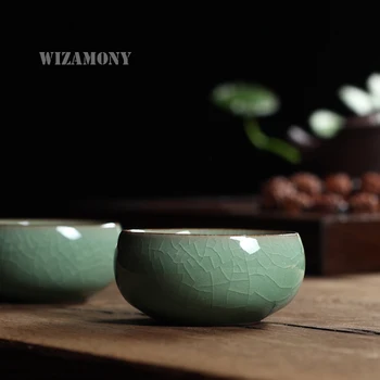 

WIZAMONY 10pcs Chinese Longquan Celadon Gaiwan China Teacup Tea Bowl 45ml Brother Kiln Porcelain Tea Pot Coffee Cup High Quality