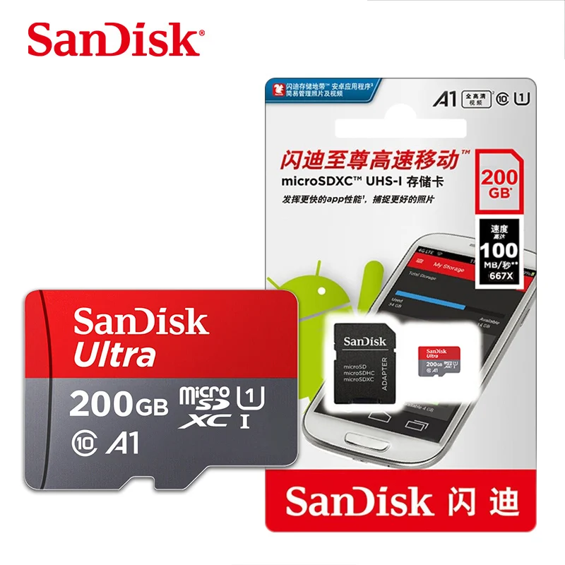 Оригинальная карта памяти SanDisk, 200 ГБ, 128 ГБ, 64 ГБ, Micro sd карта, 32 ГБ, 16 ГБ, UHS-1, флеш-карта Microsd, класс 10, TF карта, Подарочный адаптер