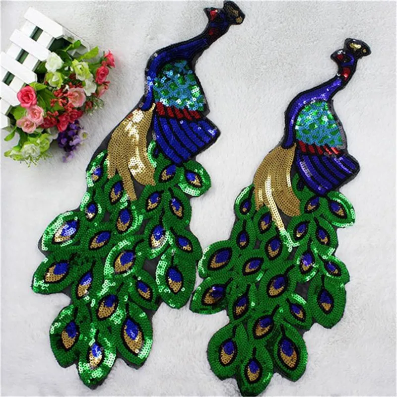 

Girl men clothes sequins animal patch deal with it 58cm peacock iron on patches for clothing t shirt/jeans/dress free shipping