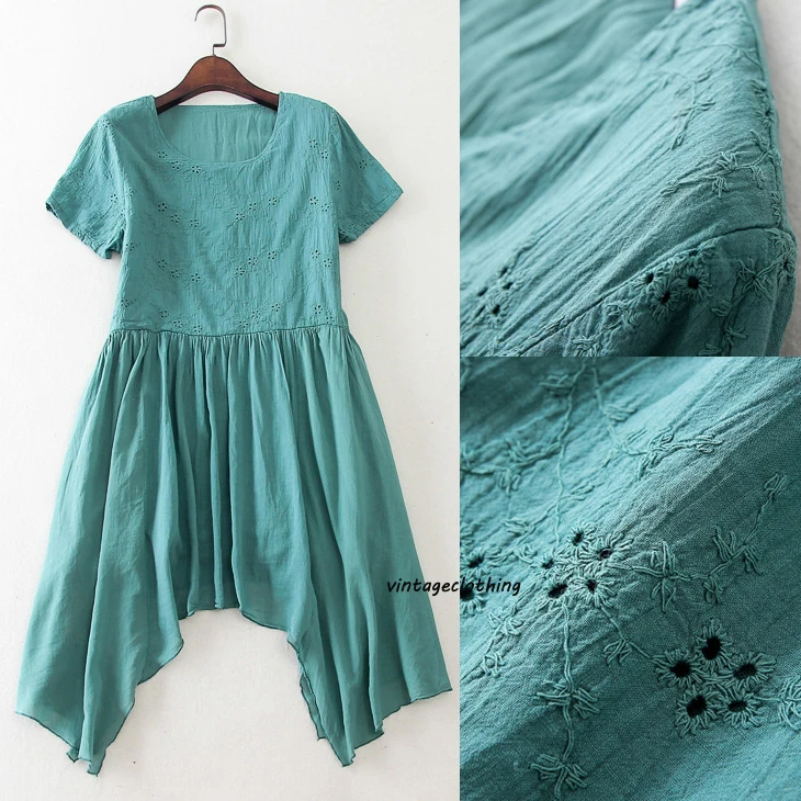 Vintage 70s Mexican Embroidery Casual Navy Women Bohemia Party Vintage 70s Mexican Embroidery Casual Navy Women Bohemia Party Wedding Long Dress Cotton Top Hippie Irregular Peasant Blouse In Dresses From S