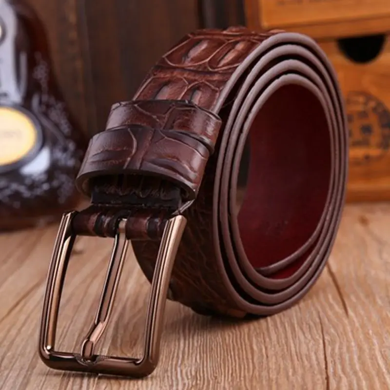 

2019 brand new fashion belts for men alligator style pin buckle belt brown 120 cm casual male genuine leather girdle jeans