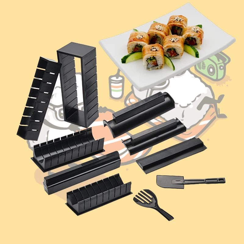DUOLVQI 10 шт./компл. суши, комплект,, сделай сам, легкая, устройство для изготовления суши, набор, рисовый ролик пресс-формы, резец, Кухня Пособия по кулинарии инструменты