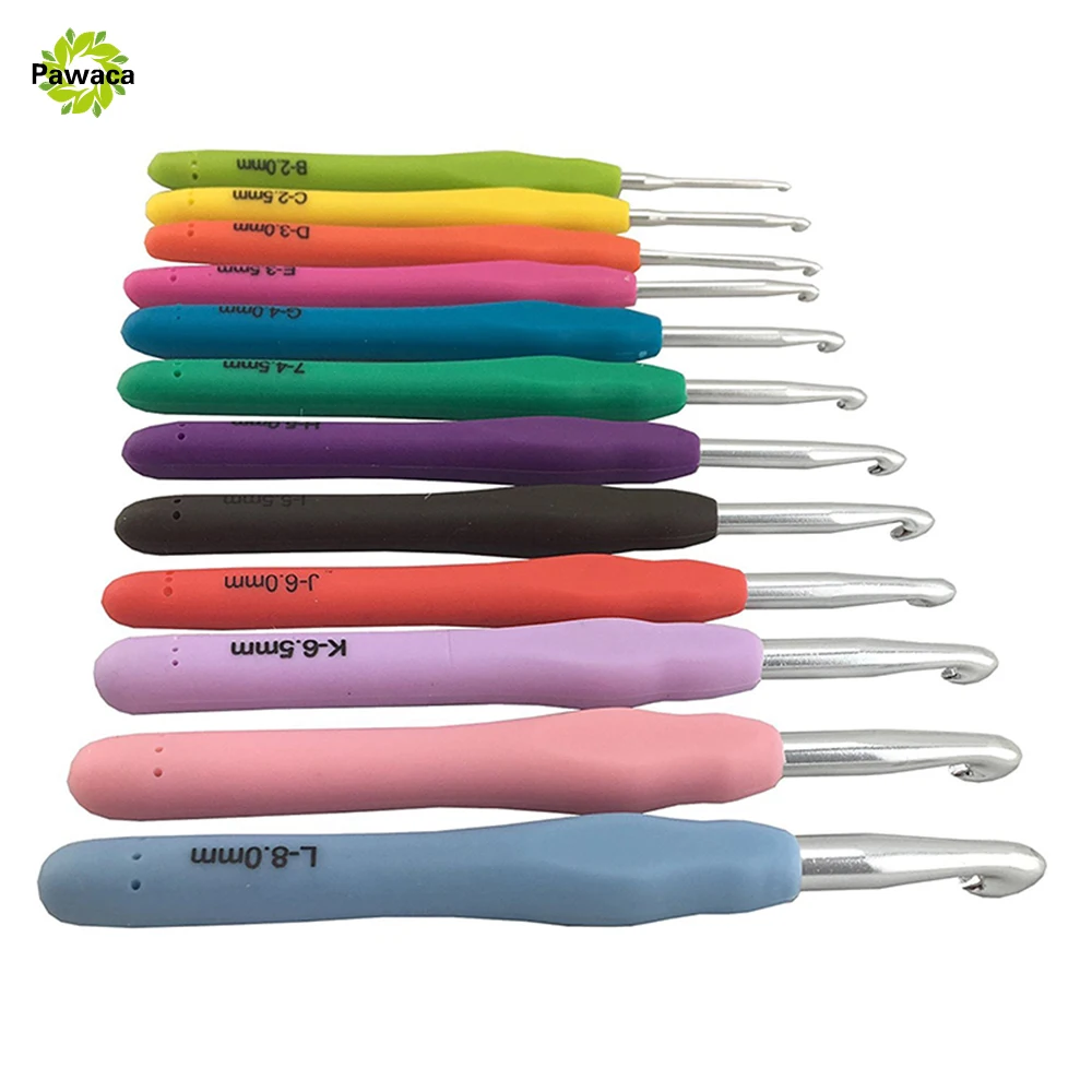 12pcs/set Knitting Needles TPR Soft Handle Aluminum Hook Crochet Hooks