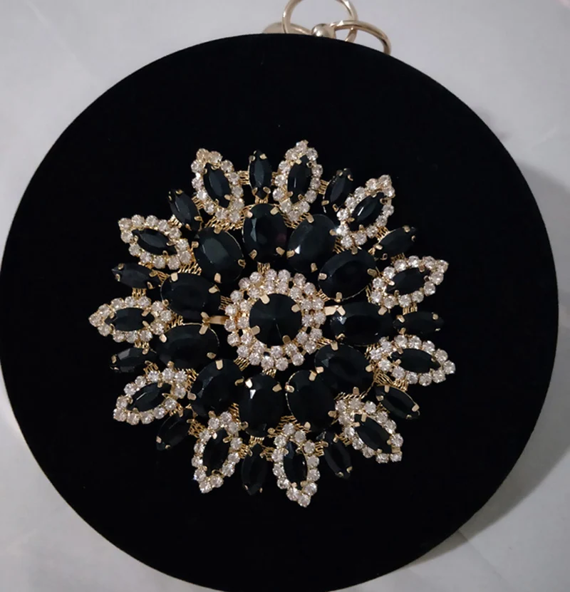 

LOLIBOX Women Evening Bags Round Shaped Clutches Women Wedding Bags Diamonds Black Day Clutches Ladies Chain Shoulder Bags