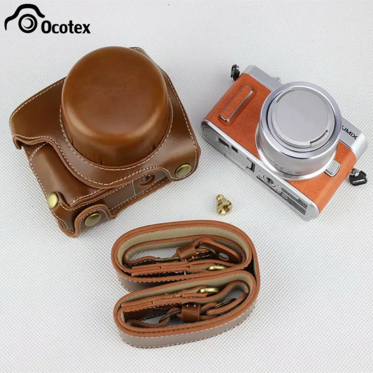 

Ocotex Luxury PU Leather Camera Video Bag Cover for Panasonic Lumix GF10 gf10 Half Case with Shoulder Strap