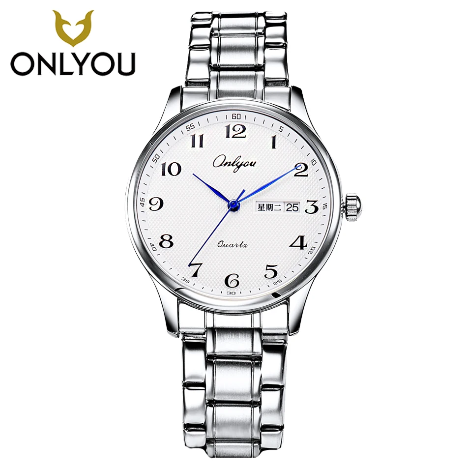 

ONLYOU Fashion Math Casual Quartz Men Watch Stainless Steel Band Waterproof Women Gold Watch for Boys Girl Week Display Calendar