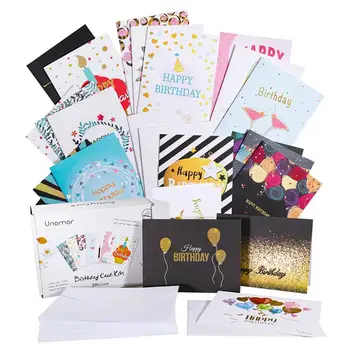 

24 Fun Stylish Designs Gold Stamp Birthday Card Kits with 26 Envelopes