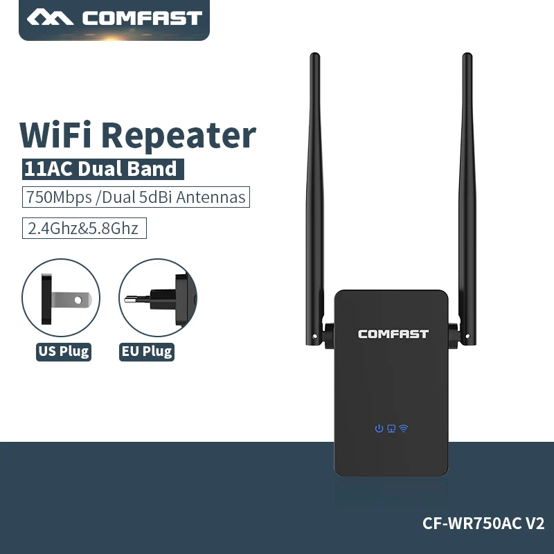 COMFAST CF-WR750ACV2 беспроводной Wi fi ретранслятор 750 Мбит/с маршрутизаторы усилитель wifi Dual Band 5 ГГц 802.11AC Roteador Extender