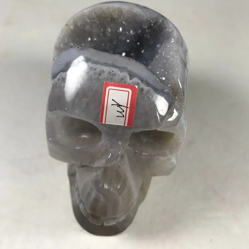 

GM 4.7''0.71KG Beautiful White Agate skull Stone Geode Crystal Skull Hand Carved Agate Skull