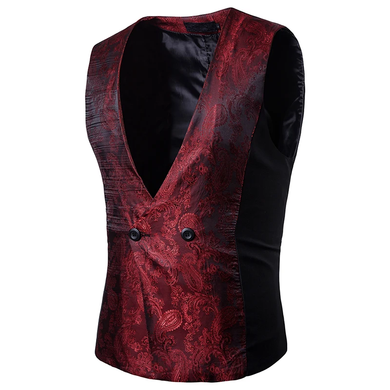 New Arrival Men Vest Palance Dark Grain Design Solid Sleeveless Waistcoat Slim Fit Print Host Formal Dress Hairstylist Vest