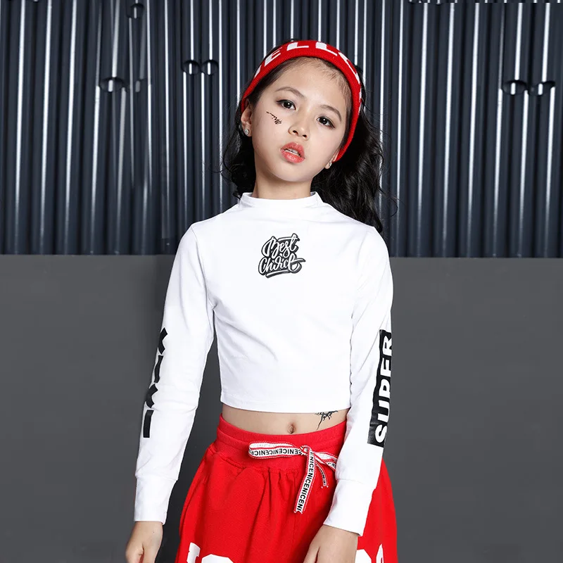 Kids Hip Hop Clothing Crop Top Long Sleeve Shirt Streetwear Jogger Running Pant For Girls Jazz Dance Costume