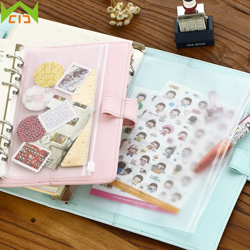 WCIC شفافة PVC حامل بطاقة A5 A6 A7 مجلد ملفات الموثق خواتم حامل دفتر سستة حقيبة الحقيبة مذكرات مخطط تخزين أكياس