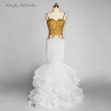 ANGEL NOVIAS Long Elegant Mermaid Party Prom Dress 2018 with Straps Ruffled Organza Vestidos Coctel Mujer