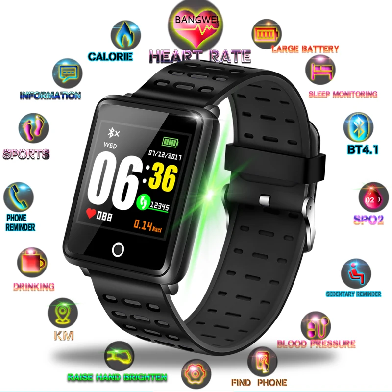 BANGWEI модные часы Smart Watch светодиодный Цвет Экран мужские Фитнес трекер сердечный