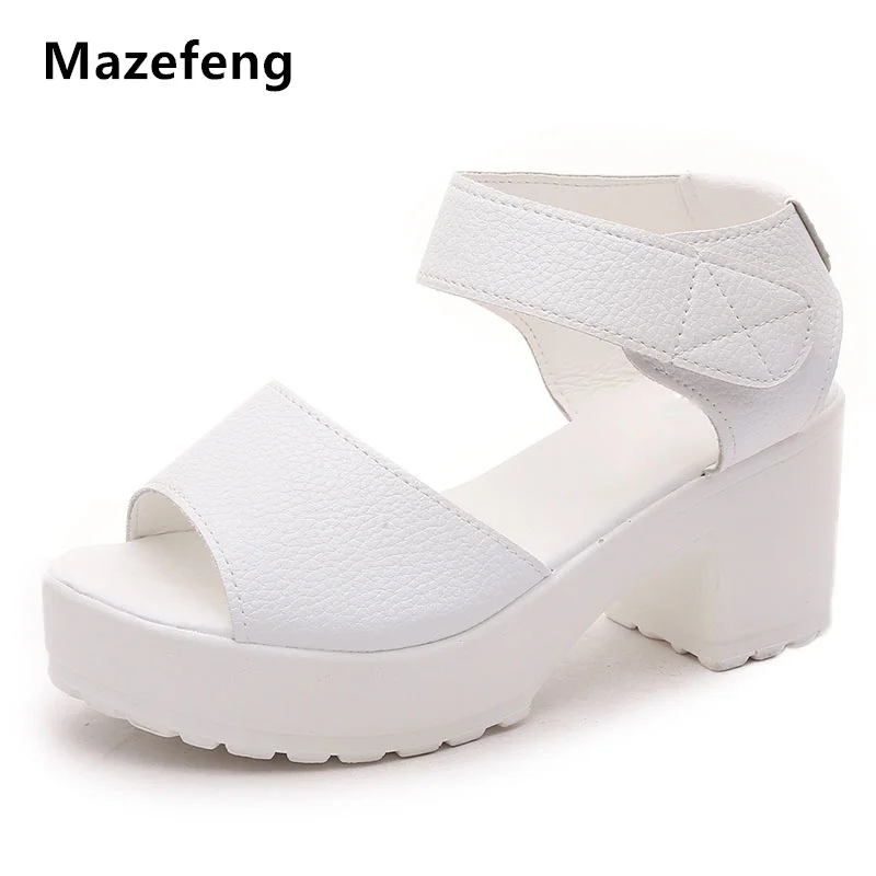 

Mazefeng New White Women Sandals Hook & Loop Women High Heels Female EVA Women Casual Sandals Cut-Outs Sandals Black Women Shoes