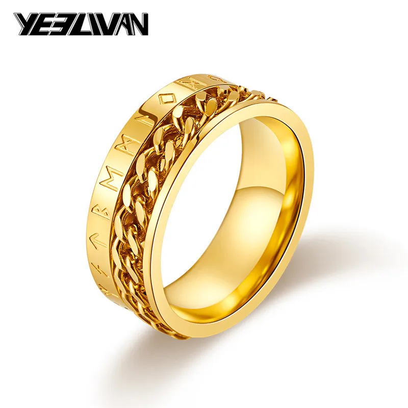 

2019 New Letter Chain Spinner Rings Titanium Steel Gold Black Silver Color Punk Men's Rings Fashion Jewelry for Men Women