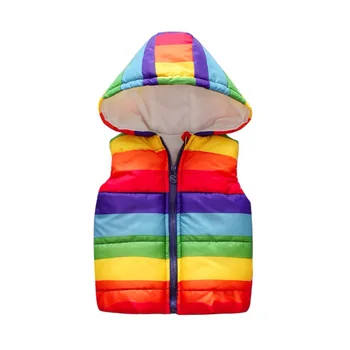 

Rainbow Striped Children Clothing Autumn Boy Vests Jacket Kids Clothes Fashion Girl Hooded Waistcoat Casual Baby Boys Vest Coats