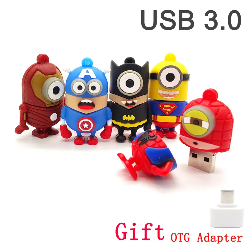 

Minions USB Flash Drive Cartoon USB 3.0 4GB 8GB 16GB 32GB 64GB Pen Drive With OTG Adapter Memory Stick Pendrive Lovely Kids Gift