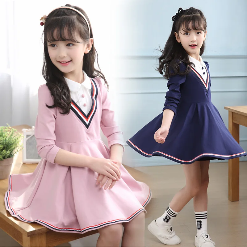 Весна Детские Платья для девочек с длинным рукавом детская одежда принцессы школьная одежда для детей; рубашка с воротником; Платье В лоскутном стиле на возраст 5, 6, 8, 11Y