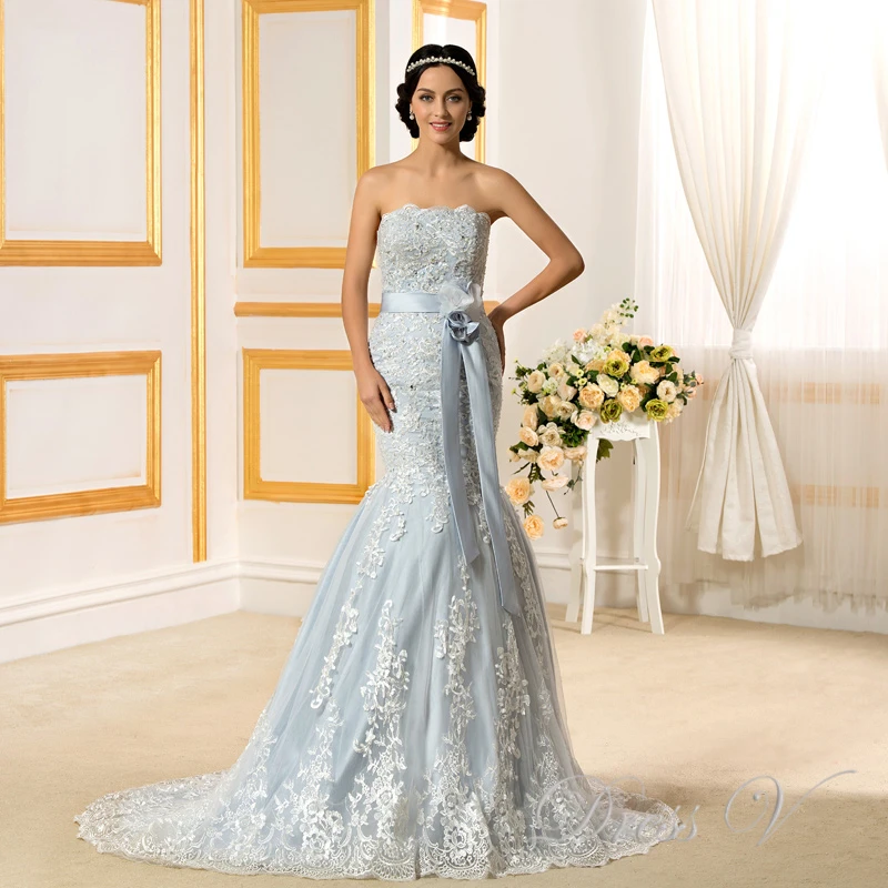 Blue and White Mermaid Wedding Dress