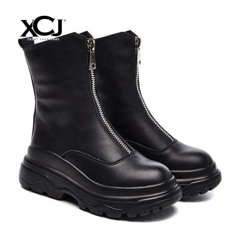 

Women Winter Shoes Women Genuine Leather Natural Boots Cotton Mid Calf Boots Brand Women Shoes Platform High Quality XCJ