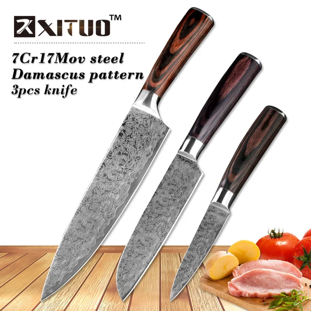 Aliexpress Beli Xituo Terbaik 3 Pcs Pisau Dapur Set Jepang Baja Xituo Terbaik 3 Pcs Pisau Dapur Set Jepang Baja Damaskus Pola Pengupas Santoku