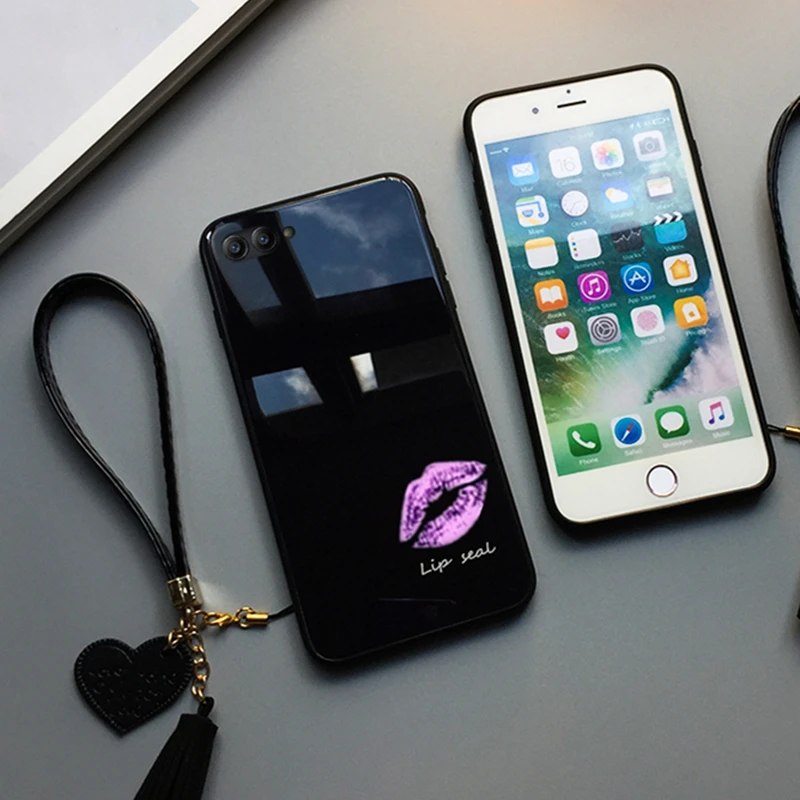 BONVAN чехол для iPhone X XR XS Max 7 case закаленное стекло Жесткий Чехол губы печати кисточкой шнурки чехол на айфон 6 6S 7 8 плюс случай защиты чехлы на телефон