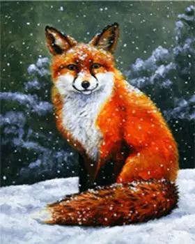 

Artist's original art Impressionist hand-painted oil 24x36in on canvas:The charming red fox on the snow, free shipping