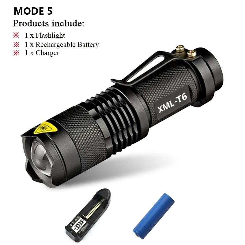 Мини-светильник-ручка cree xml t6 l2 q5 zoom flash светильник led lanterna Водонепроницаемый фонарь ues 18650 или 14500 светильник с перезаряжаемой батареей - Испускаемый цвет: MODE 5