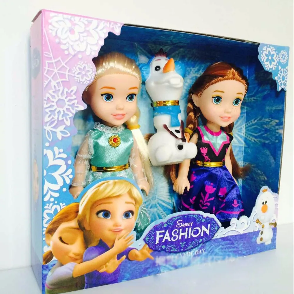 Action Froze Figurine Ice Princess Anna Elsa Olaf Action Dolls Disney Movie Toys 3 Pcs/set with color Gift box For Girls Frozen