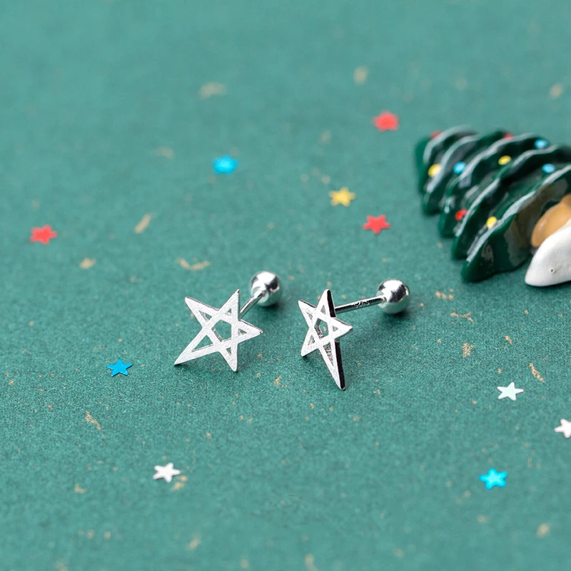 

Exquisite 925 Sterling Silver Small Hollow Star Shape Screw Earrings Stud For Women Girls Kids Mini Minimalist Jewelry Gifts