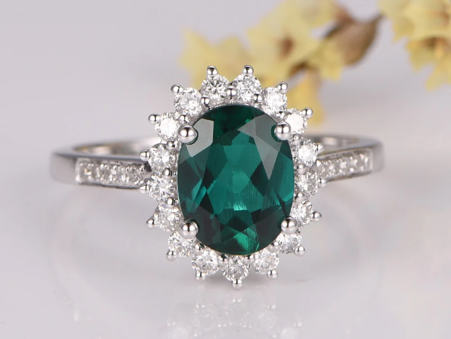 MYRAY Classic Emerald Engagement Ring Birthstone 7x9mm Oval Cut AAA Lab-treated Green 14K Gold Bridal Wedding | Украшения и