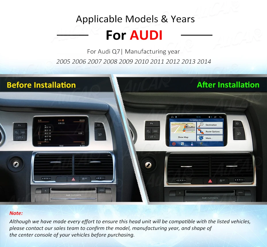 Sale AuCAR Android 6.0 7" Car multimedia for Audi Q7 LHD RHD Car DVD Player 2005 - Quad core Bluetooth GPS Radio WIFI 4G Stereo IPS 10