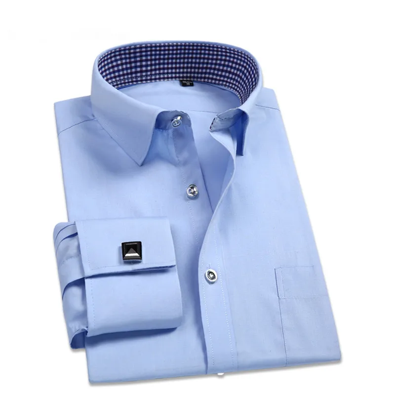 

Brand Shirt Men New 2018 Fashion French Cufflinks High Quality Wedding Business Party Dress White Shirt Slim Fit Solid Male Tops
