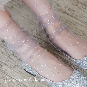 

Thin Section In The Tube Transparent Mesh Yarn Socks Women Piled Socks Moon Stars Five-Pointed Star Lace Socks 3 Pairs = 6 Piece