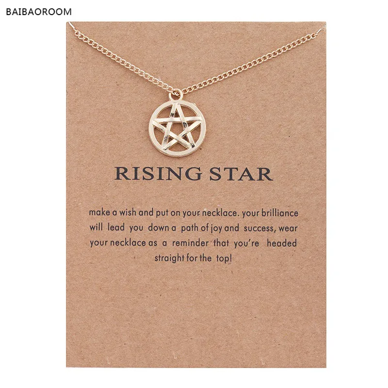New Gold Plated Circle Five Pointed Rising Star Alloy Clavicle Snake Pendant Short Necklace