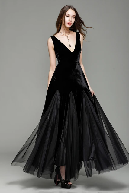 B0007 New Black Tulle V Neck Formal Wedding Prom Women B0007 New Black Tulle V Neck Formal Wedding Prom Women Sleeveless Ball Gown Maxi
