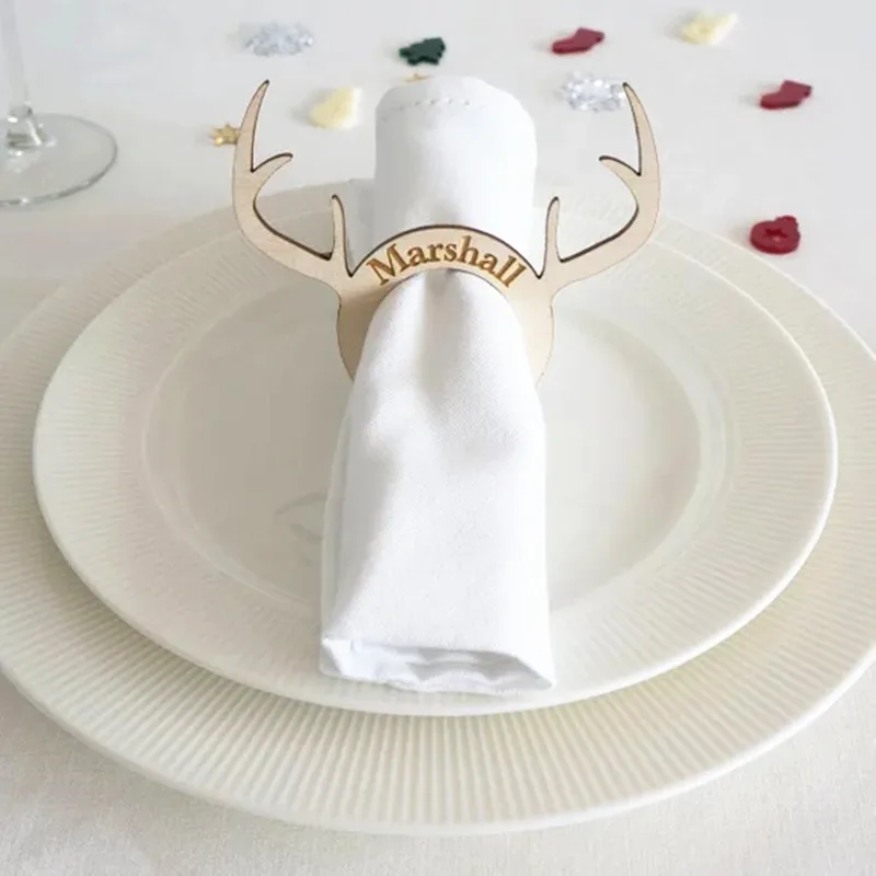 10pcs Laser Cut Personalised Custom Name Christmas Napkin Ring Engraved