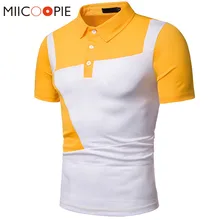 Летняя желтая Мужская s рубашка поло модный Индивидуальный Повседневный рубашки поло тонкий короткий рукав Лоскутная Мужская Camisa поло для мужчины XXL