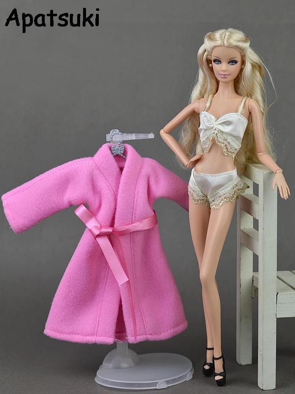 3pcs/set Sexy Lace Pajamas Lingerie Set Pink Coat + Bra + Underwear