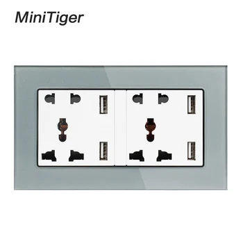

Minitiger Tempered Glass Panel Wall Socket Dual Universal 5 Hole Power Outlet With 4 USB Smart Induction Charger Port for Mobile