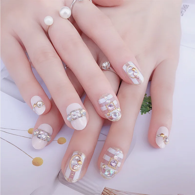 

Cute Wedding Unhas 24Pcs Long Sharp Glitter Flower Tips for Nail Art Transparent Style with Glue Sticker Bride Nail Art Tool#