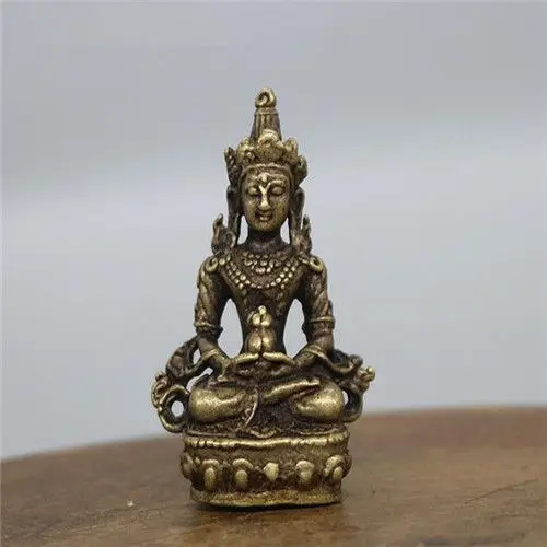 

( Mini ) Exquisite Chinese brass Carved longevity Buddha Small statue
