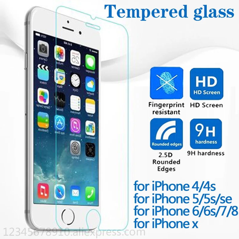 Koop Glas op de voor iphone 7 6 5s beschermende glas voor iphone 7 8x6 s 5 s se 2.5D Arc rand 9 h hardheid Gehard glas Scratchproof