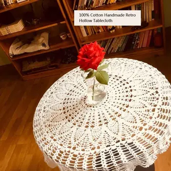 

European Style 100% Cotton Handmade Floral Crocheted Hollow Washable Wear-Resistant Round Indoor Tablecloths for Dining Table