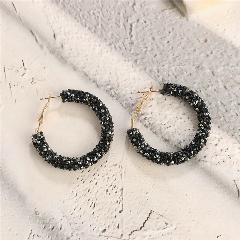 Fashion New earrings for Women Personality Shiny Crystal Hoop Earring All-match Geometric Big Round Earrings Jewelry J12#N (7)