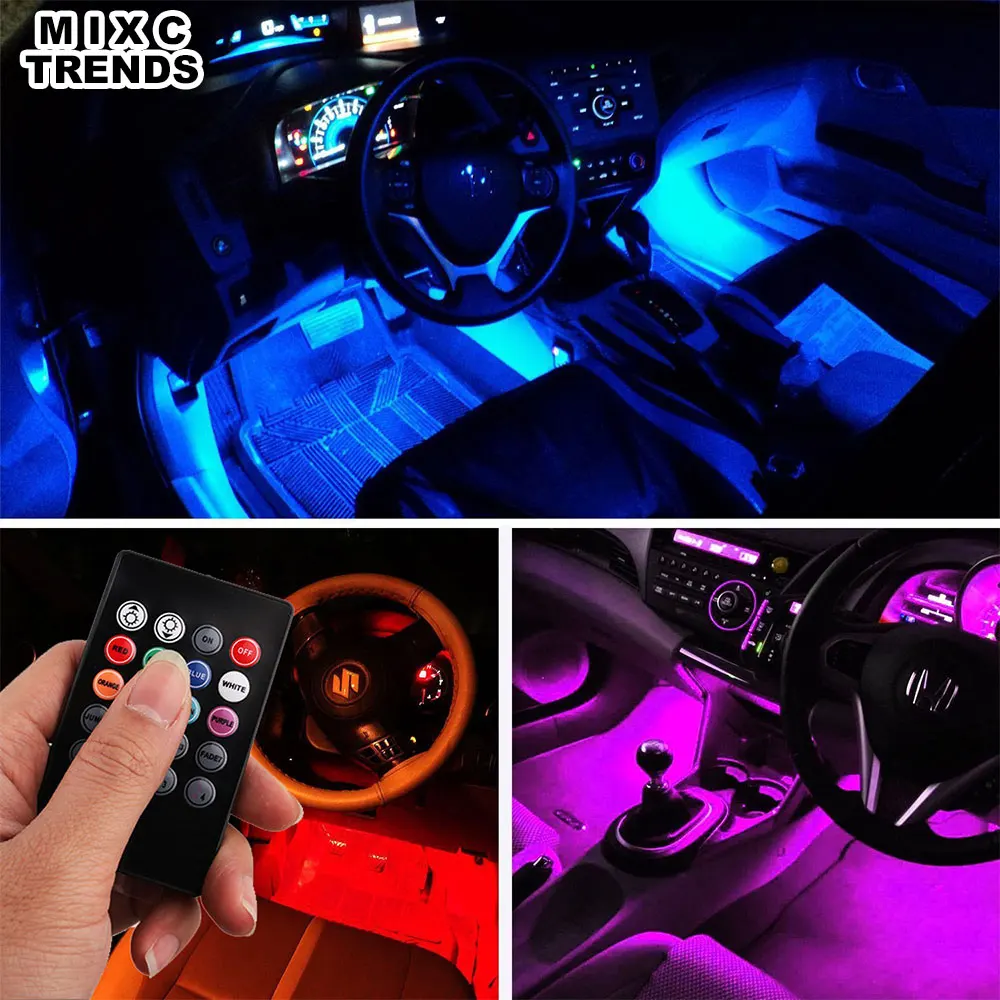 MIXC TRENDS 4 шт гибкий, светодиодный RGB полосы света декоративный дизайн автомобиля атмосферные лампы салона автомобиля свет с музыкальным голосовым пультом дистанционного управления