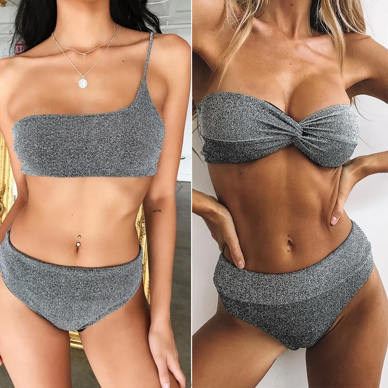 

Zkceenier 2019 Sexy Swimwear Women Solid Bikini Set Bling-bling Biquini Bathing Suit Swimsuit Beach Wear Micro Shiny Bikini