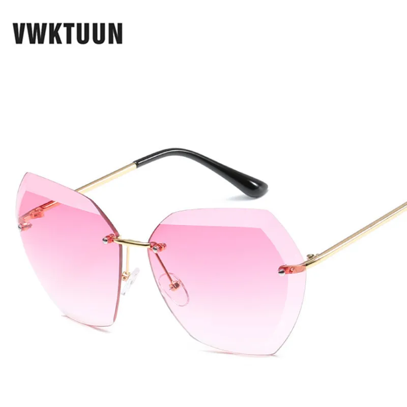 VWKTUUN Rimless Sunglasses Women Square Glasses Shades Oversized Sunglasses Metal Frame Oculos Feminino Vintage Retro Sunglasses