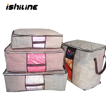 

2019 New Non-woven Clothes Storage Bag Wardrobe Closet Organizer Folding Garment Quilt Storage Bag for Bedding Blanket Pillow
